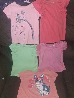 Girls Unicorn & Dog Graphic Tee Bundle - Pink, Coral, Mint